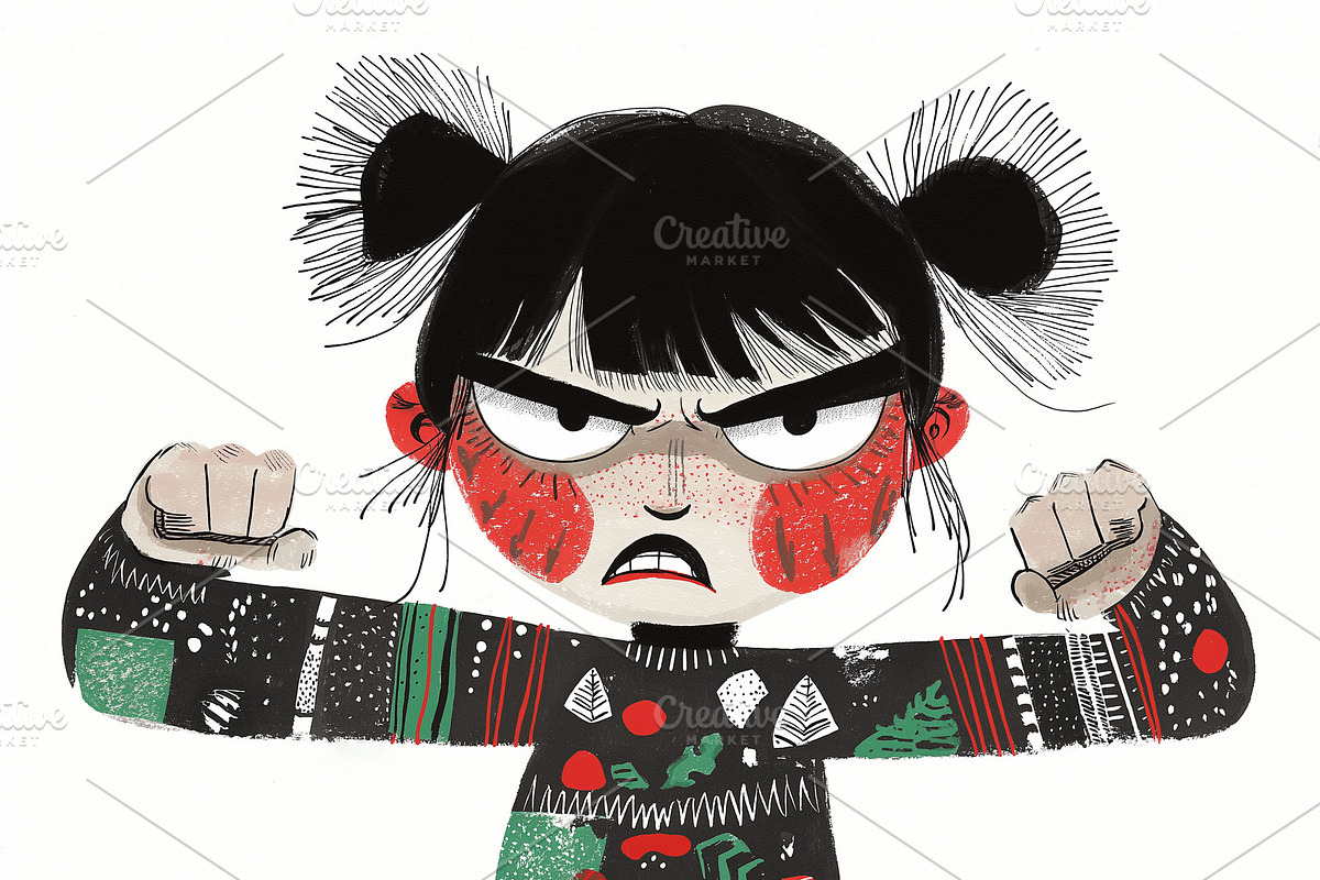 Teenage girl stands, fists clenched, a Person Illustration by Sybillla