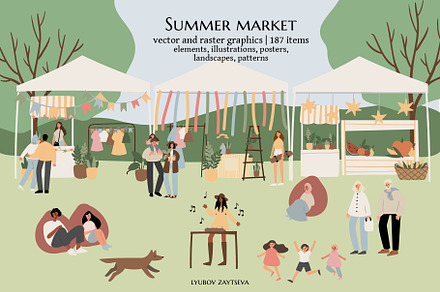 summer market clipart | svg png ai, a Seasonal Illustration by LyubovZaytseva