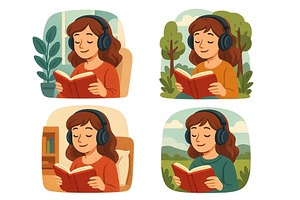 Young woman reading a book while, an Illustration by ZinetroN
