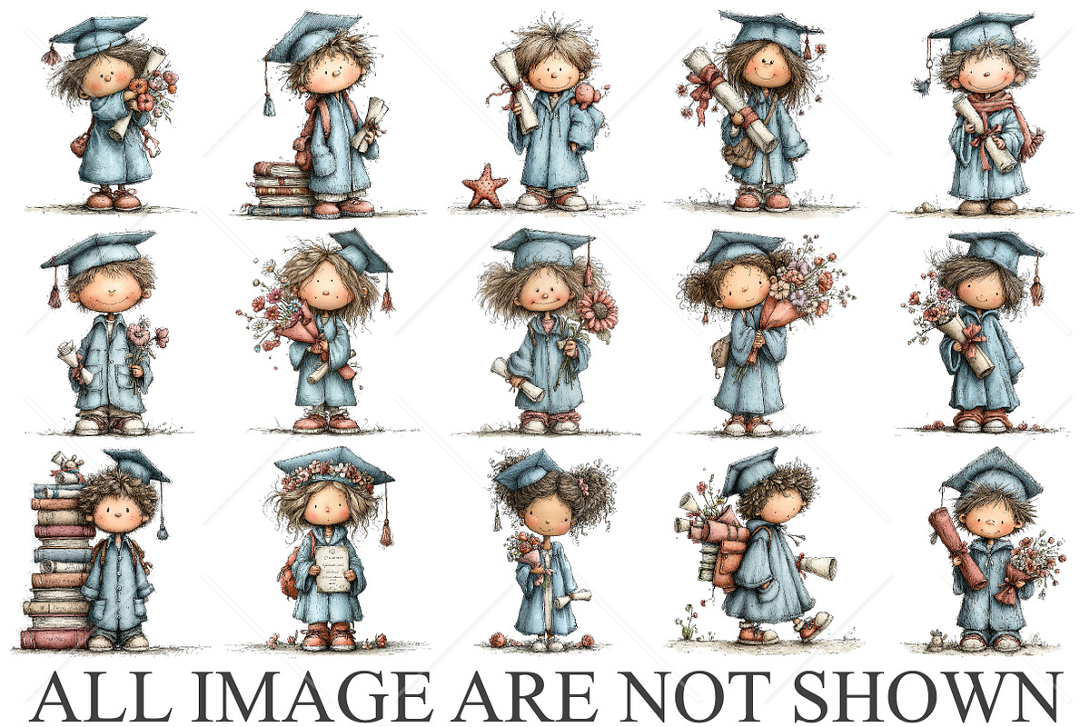 Whimsical Graduation Kids Clipart, a Seasonal Illustration by Canvas Craft (Photo 4 of 10)