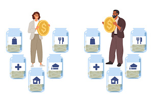 Man and woman allocate money for, a Finance Illustration by Vectorbuum