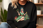 Vintage Pin Up Christmas Girl Clipar, an Illustration by DreamCafeArt (Thumbnail 2 of 6)