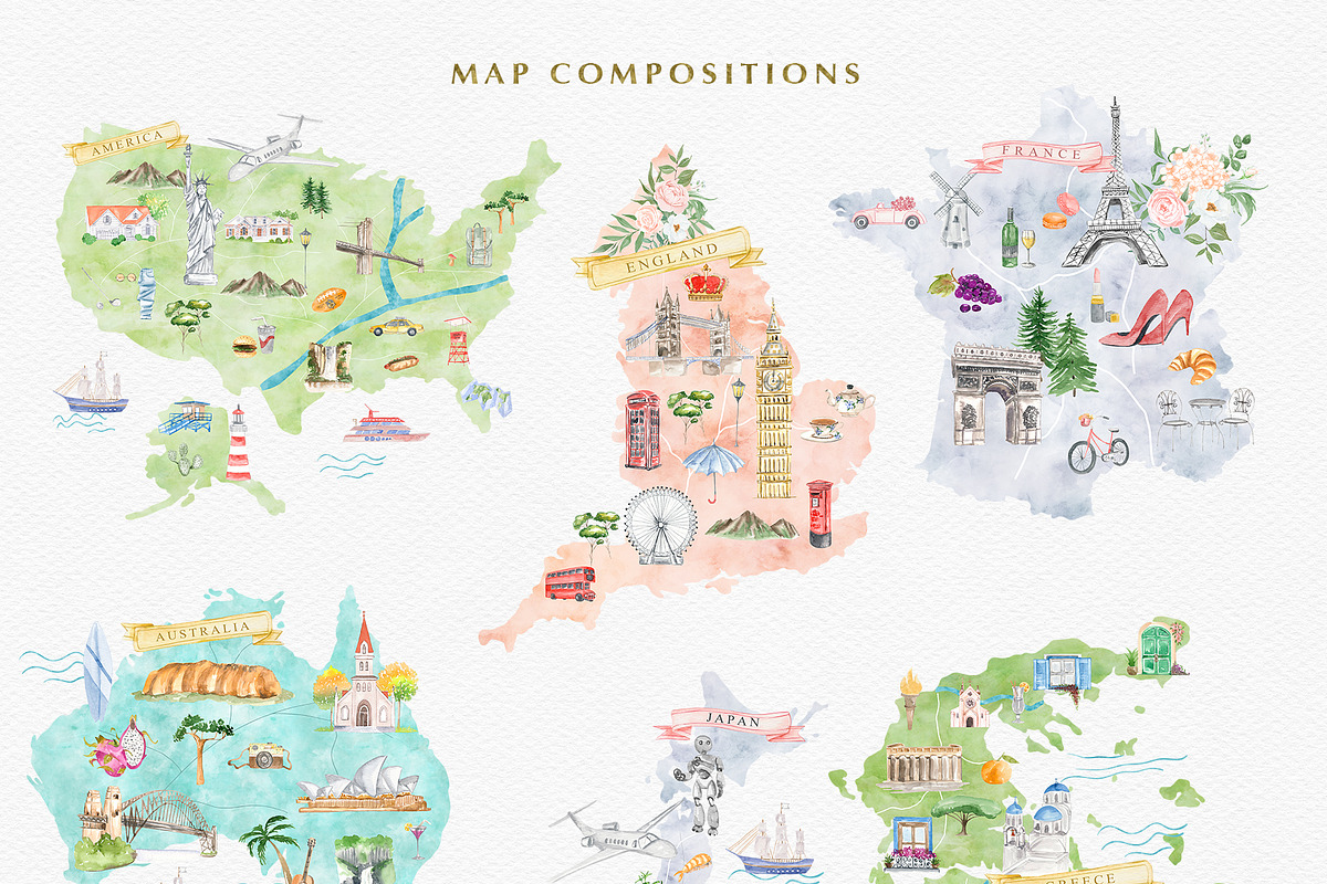 Watercolor Map Creator Wedding, an Illustration by Kaya Fonts (Photo 3 of 23)