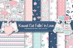 Digital Paper Cat Fallin' In Love