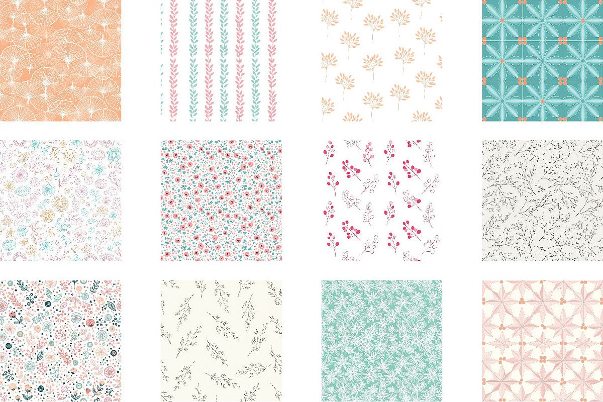 Aqua Blue and Pink Floral Digital Pa, a Pattern Graphic by Wow Magic (Photo 2 of 3)
