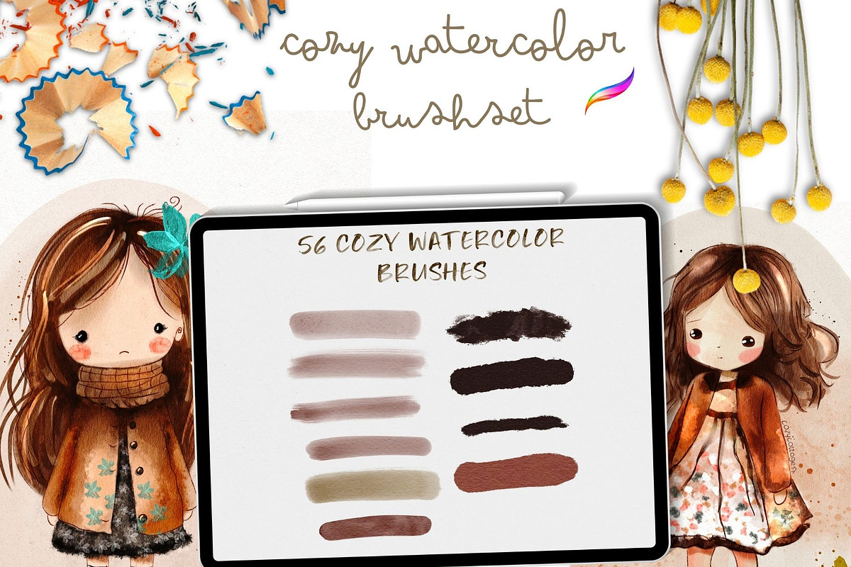 87 COZY PROCREATE WATERCOLOR BRUSHES, a Brush Add-On by Warm Cozy Cottage (Photo 11 of 13)