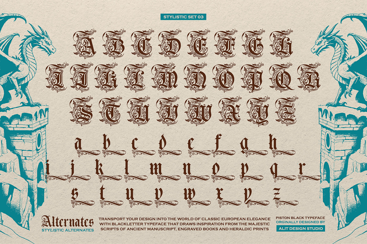 Piston Black Typeface, a Blackletter Font by alit design (Photo 8 of 19)