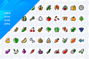 50 Healthy Food Icons, an Outline Icon by Wencory