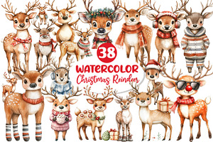 Quirky Christmas Reindeer Clipart, an Illustration by Dream Creation