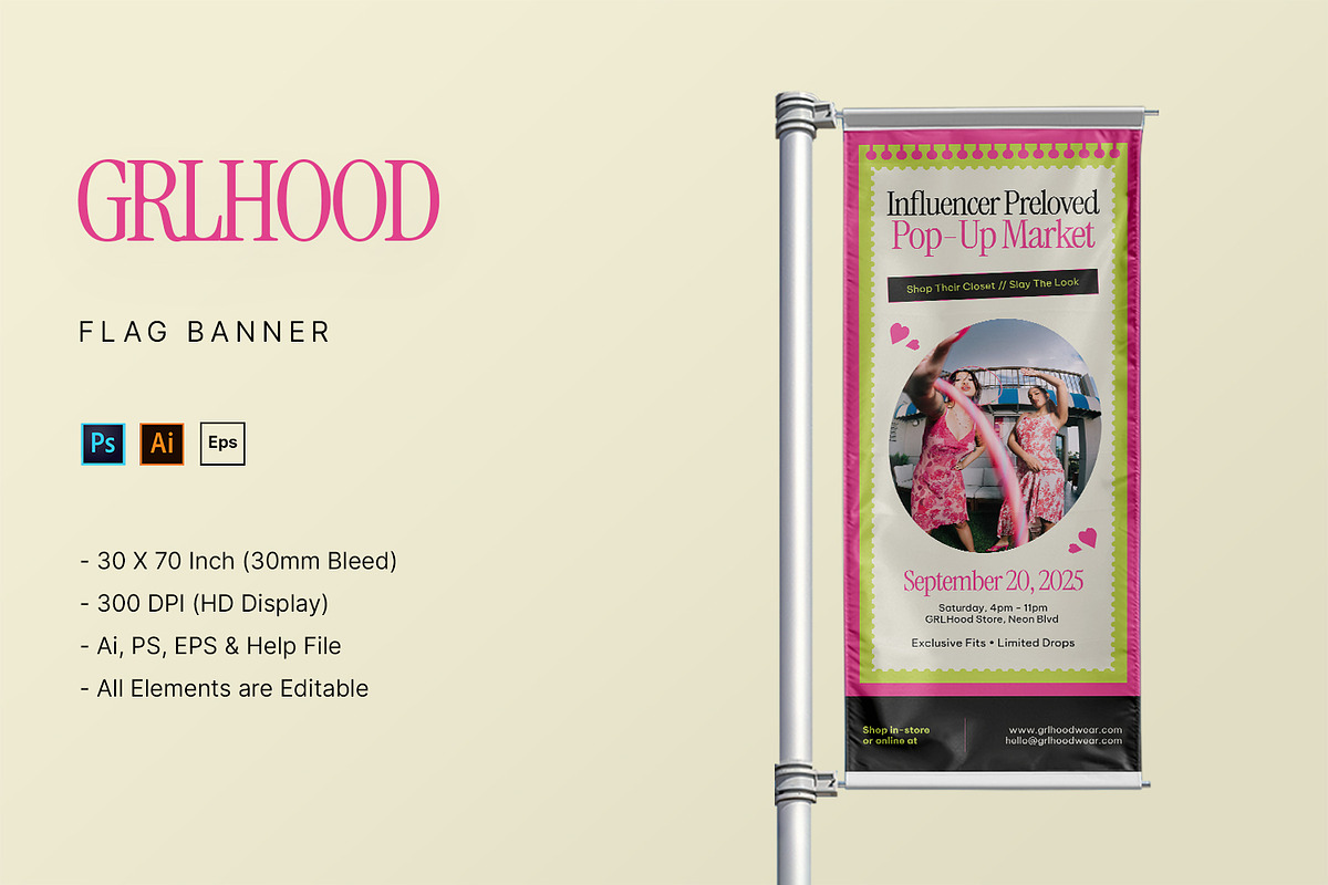 GRLHood - Flag Banner