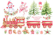 Christmas train watercolor clipart, an Illustration by MarinadeArt (Thumbnail 2 of 8)