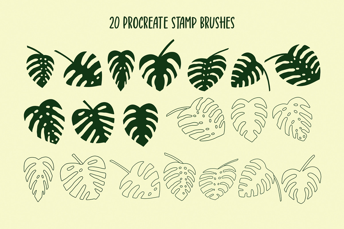 Monstera Procreate Stamps, a Brush Add-On by Little Nordic Atelier (Photo 2 of 3)