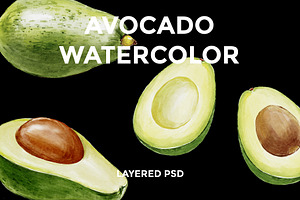 Avocado digital watercolor