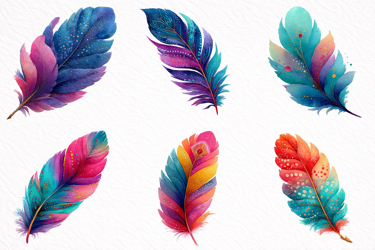 Watercolor Feather Clipart, an Illustration by DreamArtGraphic (Photo 4 of 8)