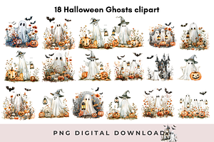 18 Halloween Ghosts Clipart PNG, an Illustration by Anca Digital Vibe
