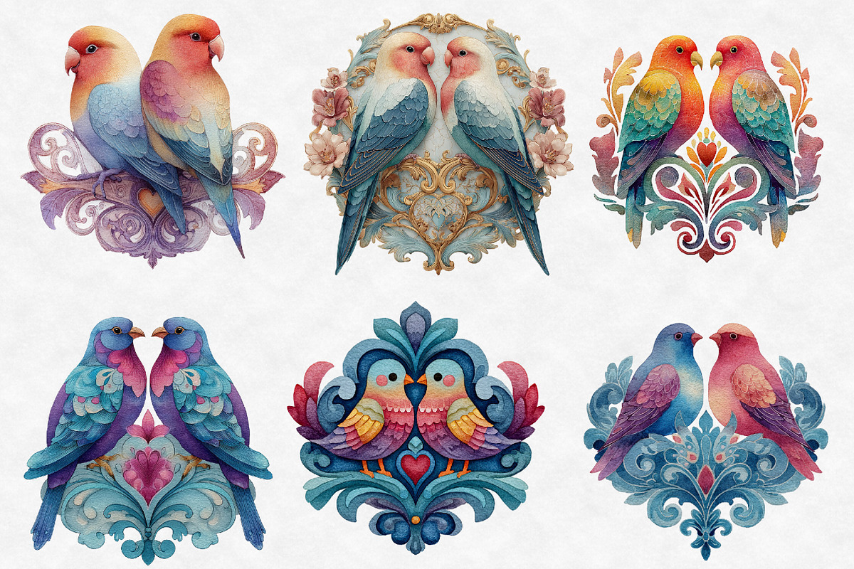 Valentine Damask Love Birds Clipart, an Illustration by Designworld (Photo 2 of 4)