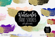 Watercolor & Gold Brush Strokes, a Texture Graphic by ClipartBrat Graphics (Thumbnail 1 of 2)