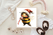 Watercolor Cute Christmas Bee PNG, a Work Illustration by CraftArtStudio (Thumbnail 6 of 6)
