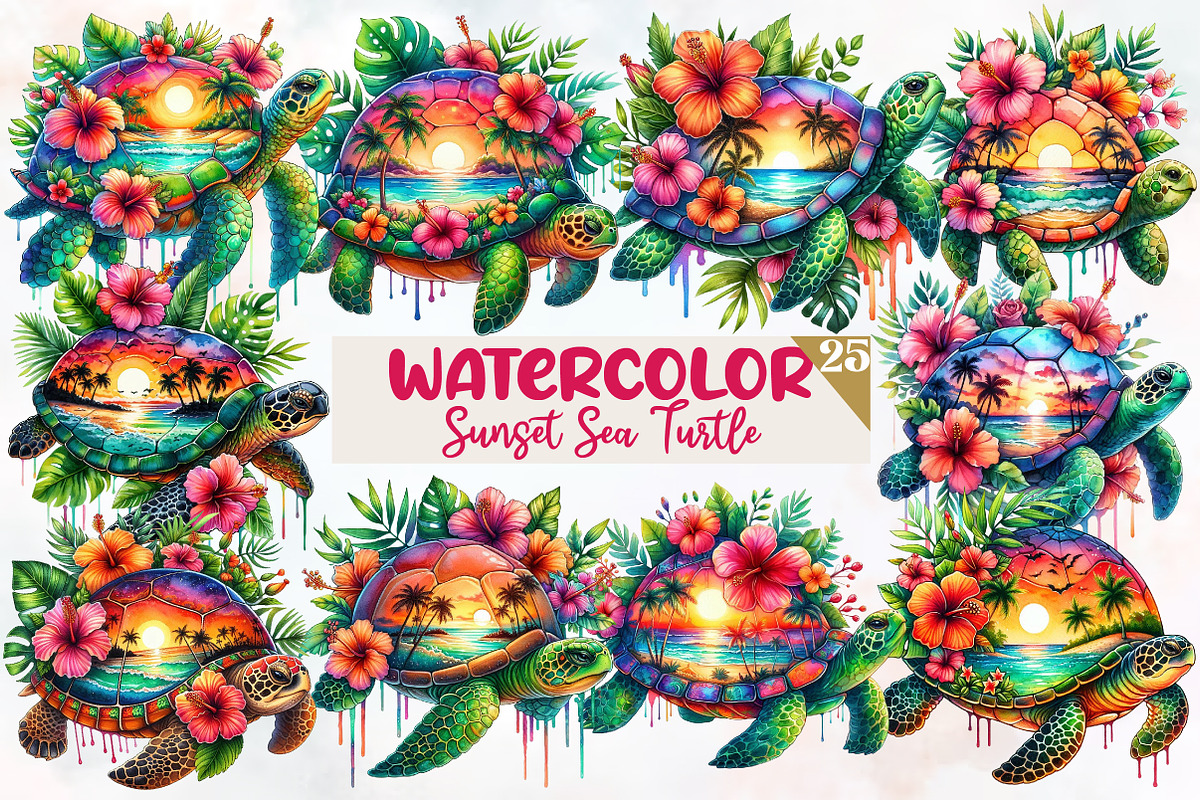 Sunset Sea Turtle Sublimation, an Animal Illustration by Designworld (Photo 1 of 7)