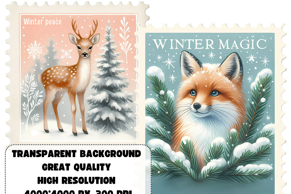 Winter postage stamps, a Seasonal Illustration by AnetArtStore (Photo 6 of 7)