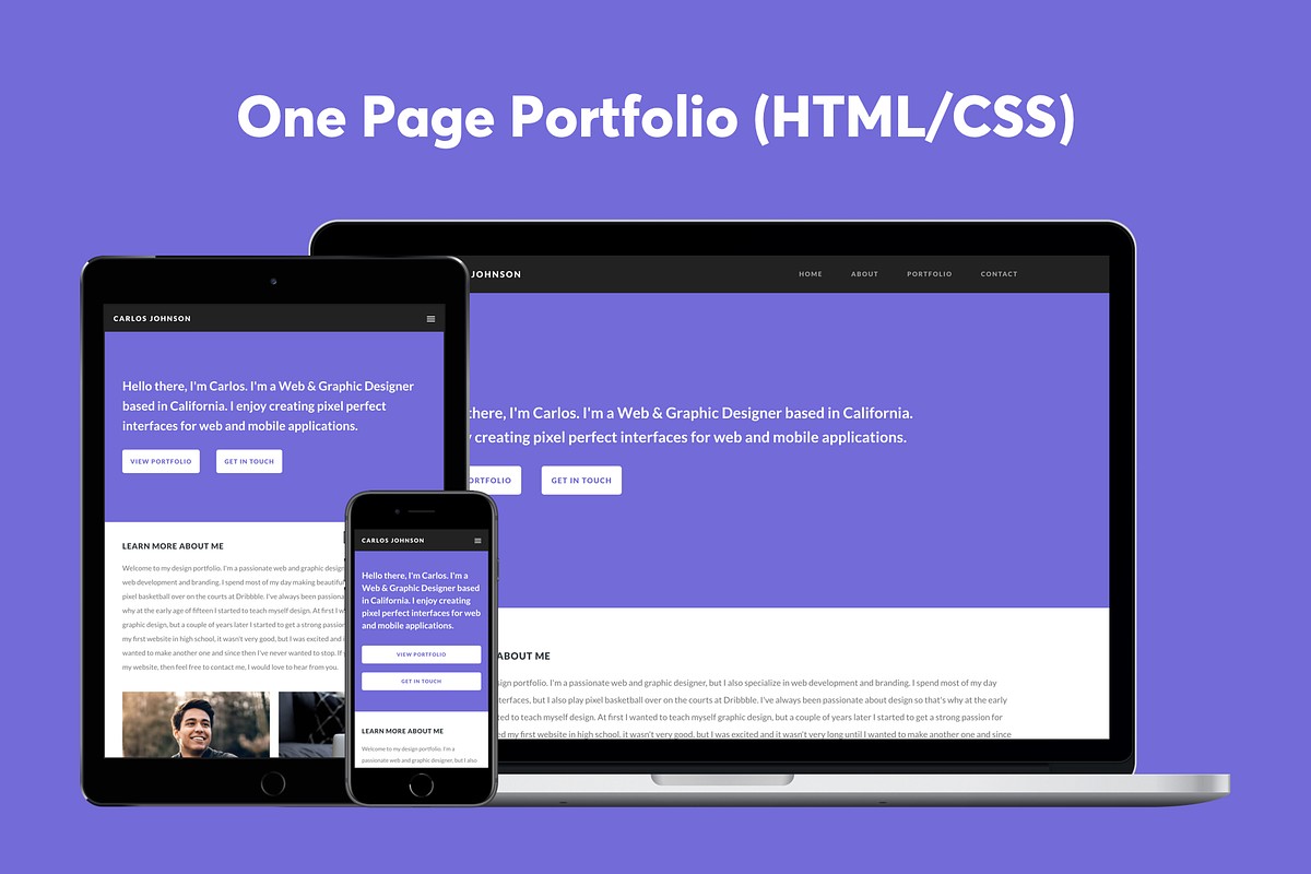 One Page Portfolio (HTML/CSS), a HTML Template by Johnny Jakubowicz (Photo 1 of 5)