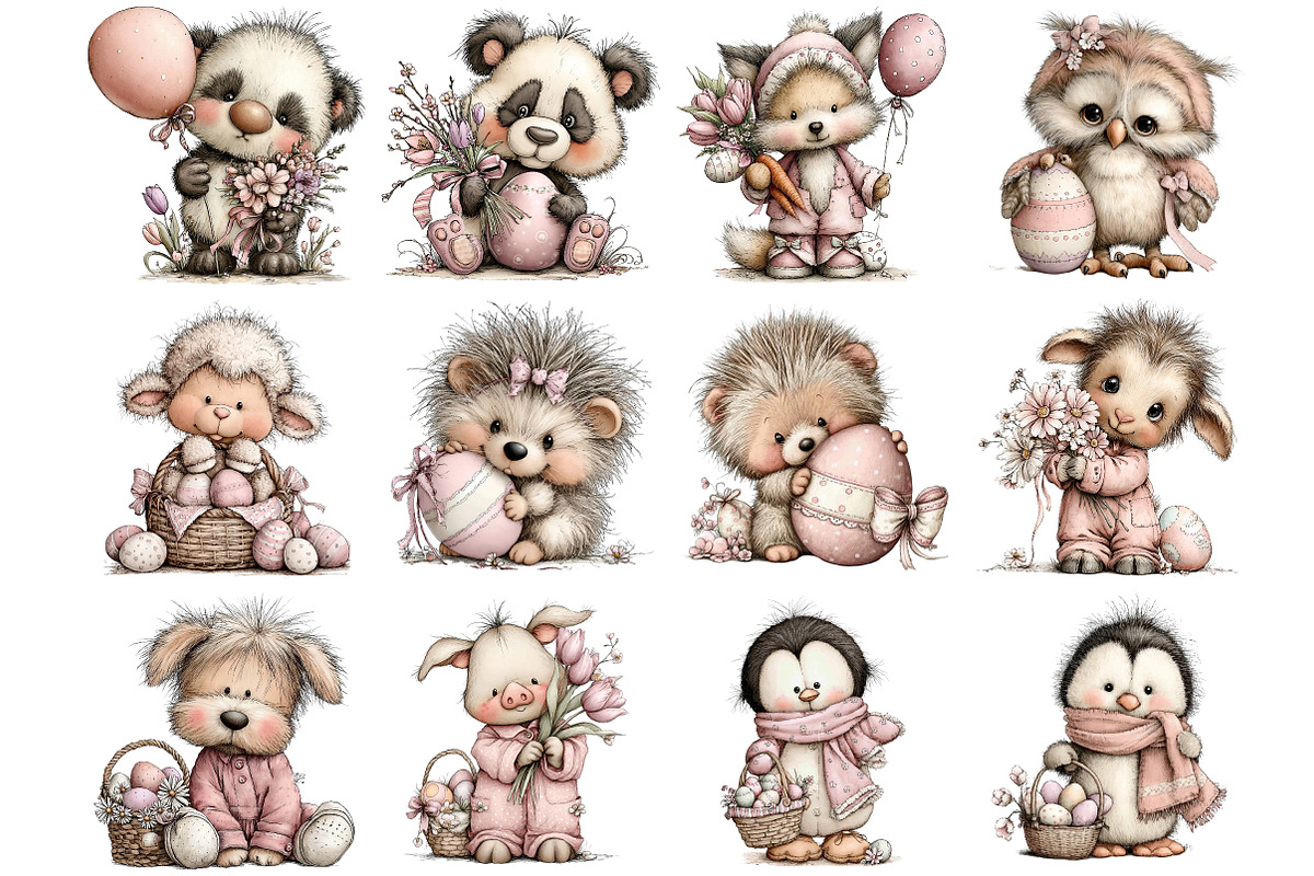 Whimsical Easter Animals Clipart, an Illustration by DreamArtGraphic (Photo 4 of 4)