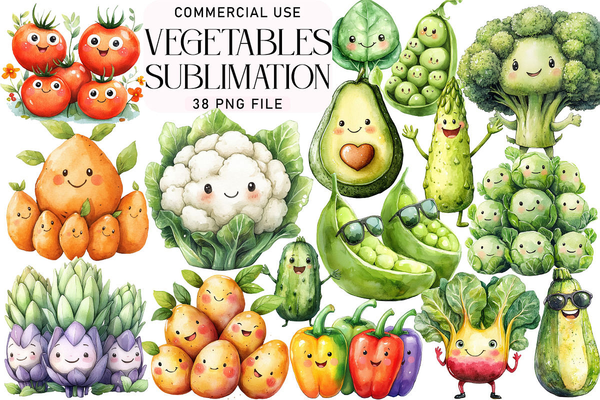 Cute Vegetables Sublimation Clipart, an Illustration by Daily.Designs (Photo 1 of 5)
