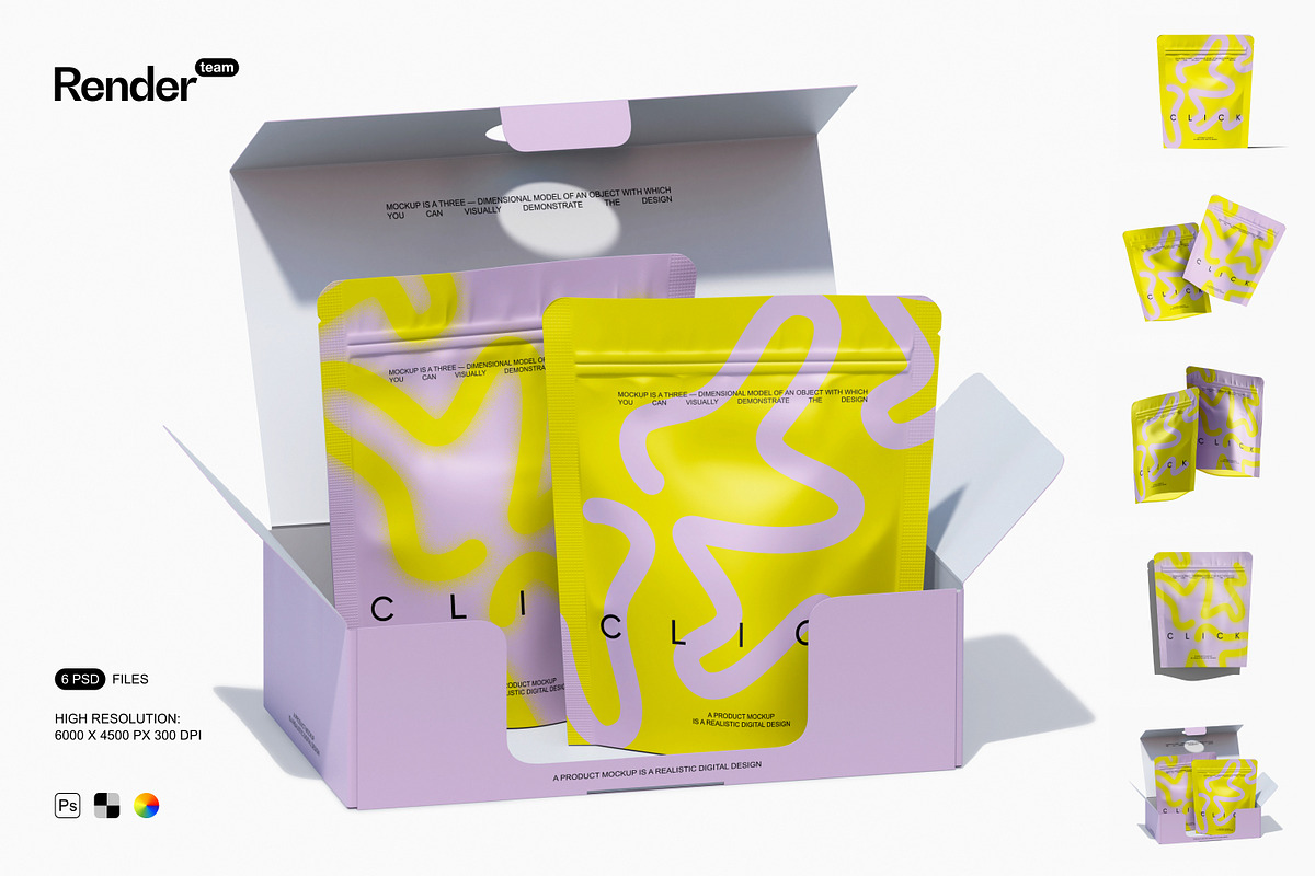 Matte Stand-Up Pouch Mockup Set, a Packaging Mockup by Renderteam (Photo 1 of 14)