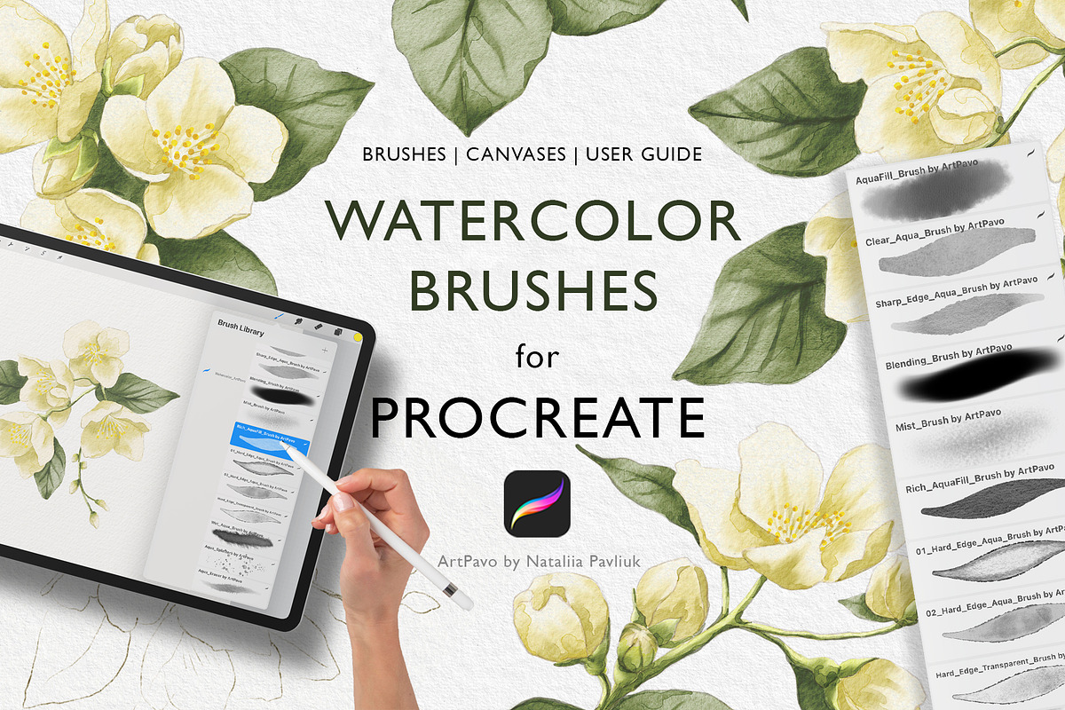 Natural Watercolor Procreate Brushes, a Brush Add-On by ArtPavo (Photo 1 of 5)