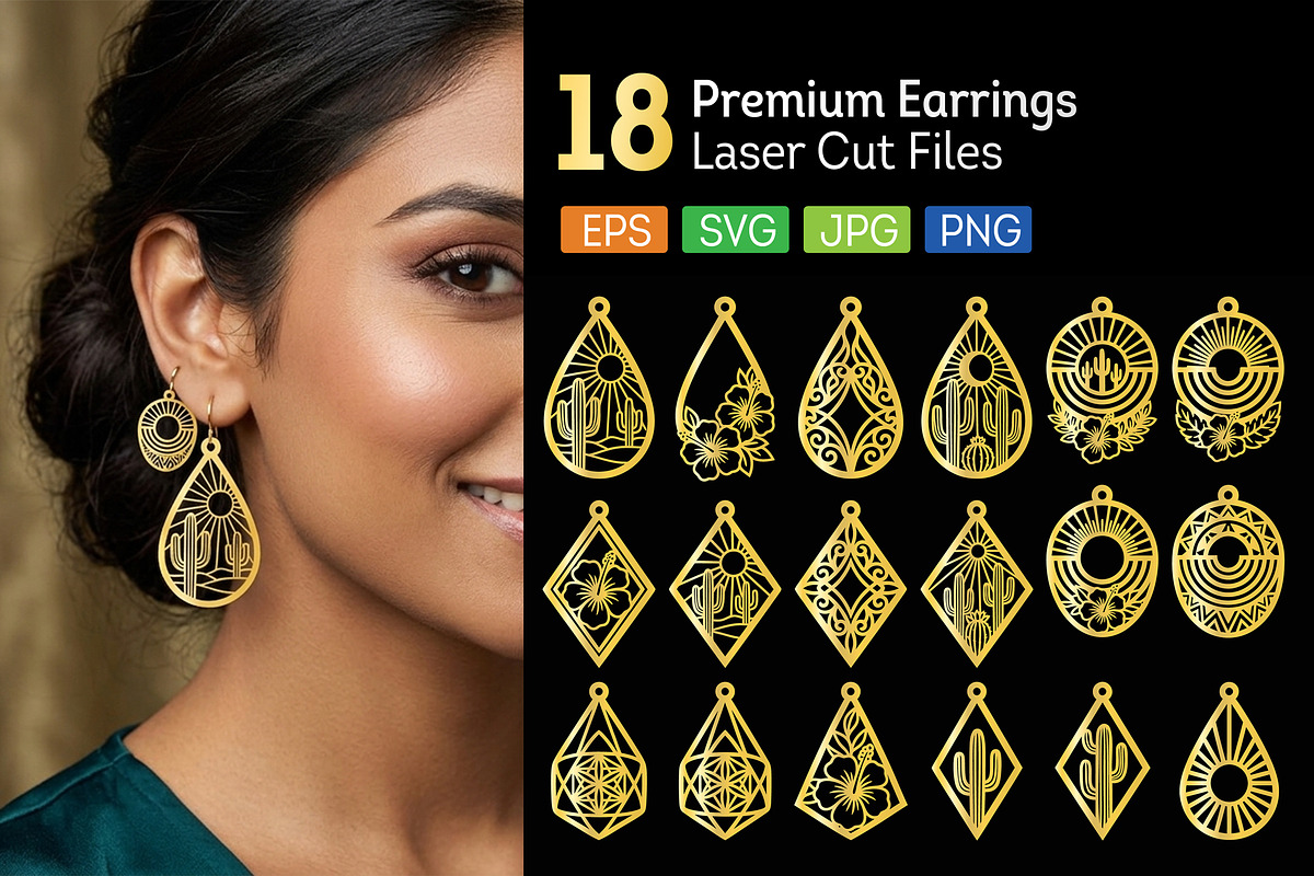 18 Earrings Laser Cut SVG Bundle, an Object Graphic by zahidhossainalif (Photo 1 of 4)
