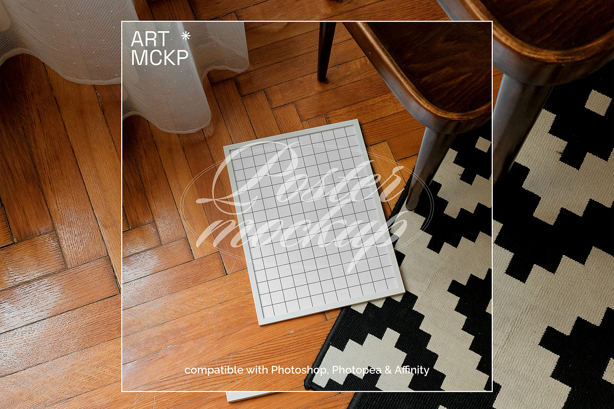 Art frame on a floor interior mockup, a Merchandise Mockup by MCKP*ME (Photo 3 of 3)
