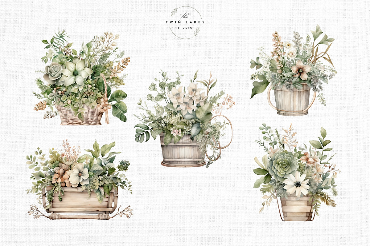 Watercolor Rustic Planters, a Decorative Illustration by The Twin Lakes Studio (Photo 2 of 5)
