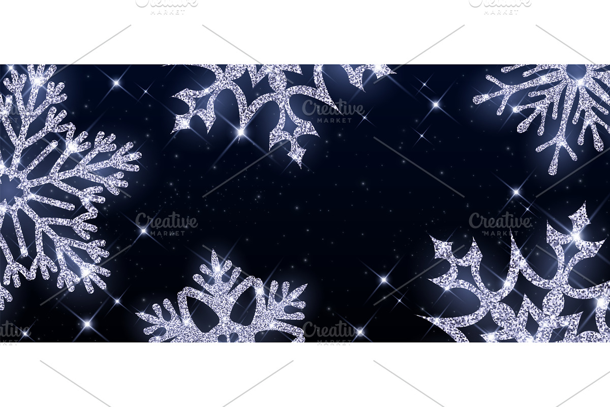 Silver snowflakes sparkling on black, an Illustration by art PVP - market