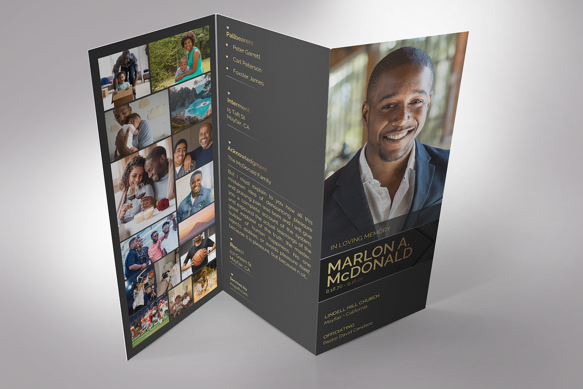 Gold Luxury Trifold Funeral Program, a Brochure Template by Godserv Designs (Photo 5 of 11)