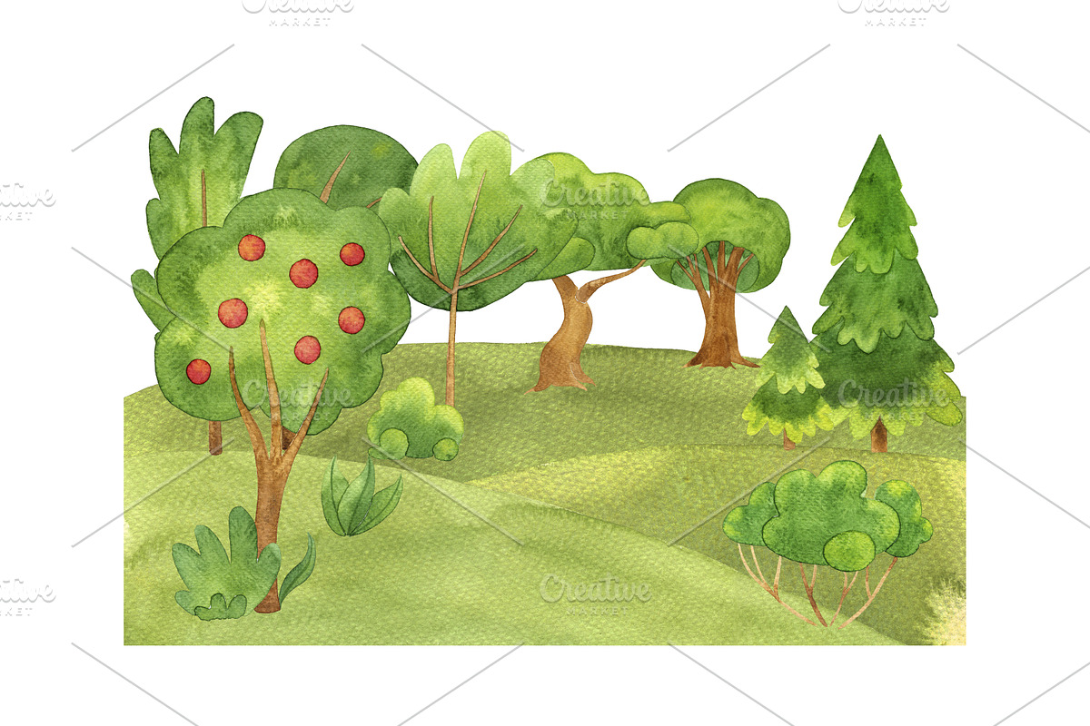 Watercolor forest and landscape., an Illustration by Kattarina Po (Photo 7 of 7)