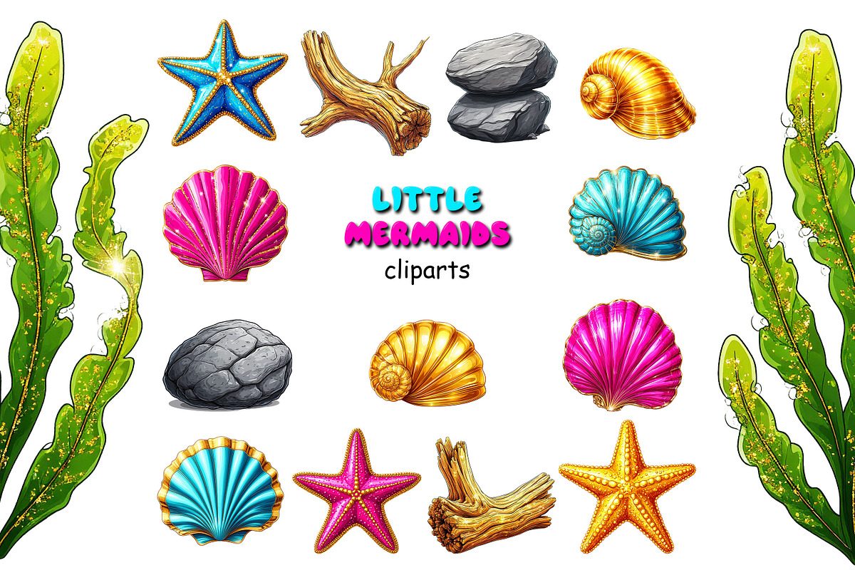 Little mermaids clipart set png, an Object Graphic by JuliaStarArt-FantasyHome (Photo 5 of 12)