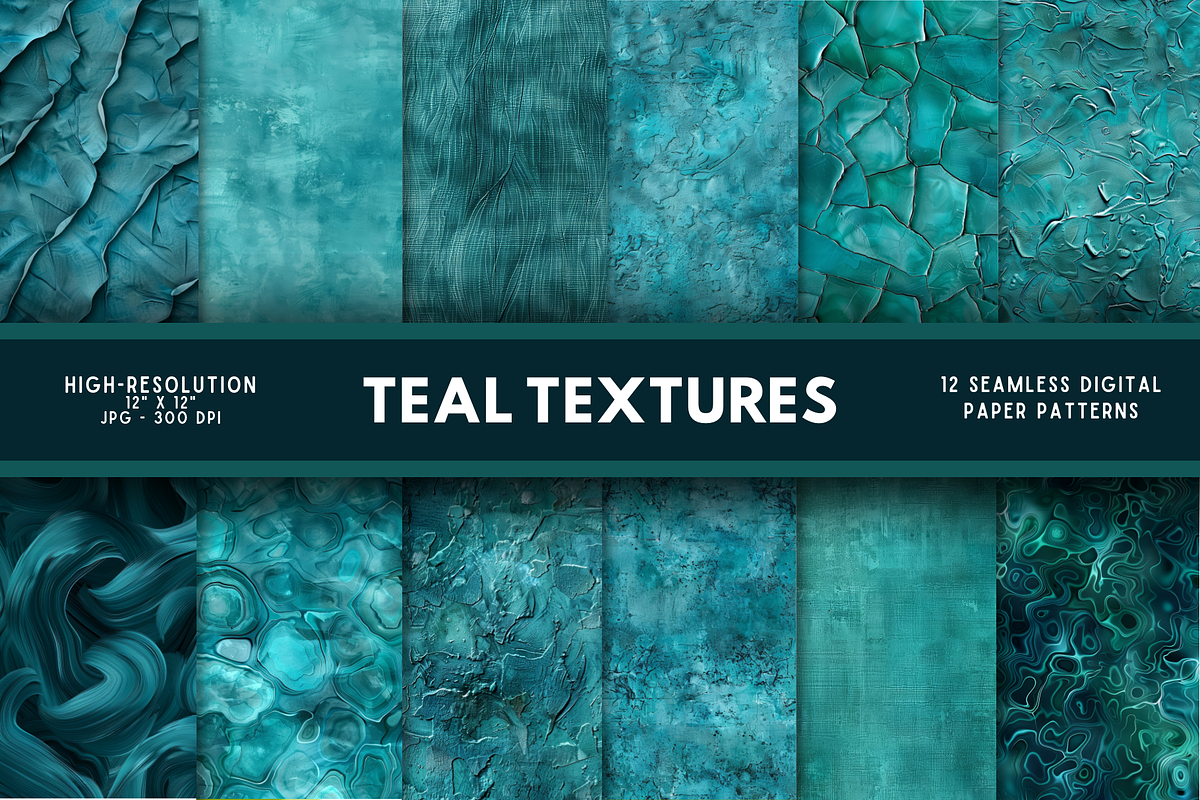 Teal Textures Seamless Digital Paper, a Pattern Graphic by Chromolume Studio (Photo 1 of 28)