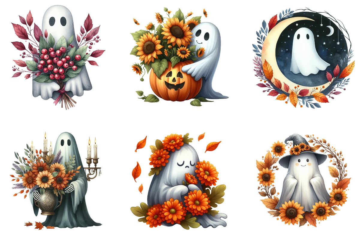 Halloween Fall Flowers Ghost Bundle, an Illustration by DreamArtGraphic (Photo 3 of 5)