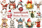 Watercolor Cute Christmas Characters, an Illustration by Craft Nest (Thumbnail 1 of 6)