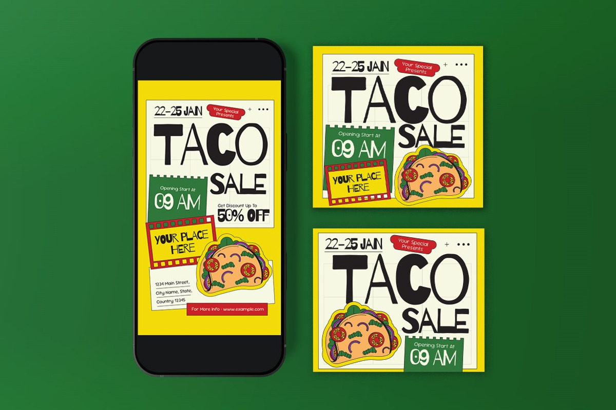 Yellow White Taco Sale Flyer Set, a Flyer Template by graphicook (Photo 5 of 6)