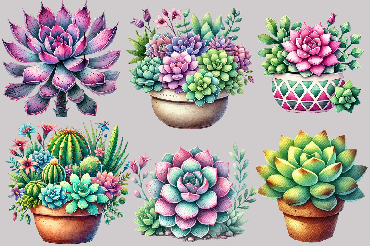 Watercolor Succulent Clipart, an Illustration by Designworld (Photo 7 of 9)