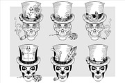 Set of skulls in top-hat|Vector, a Decorative Illustration by Red Spruce's Vector Shop (Thumbnail 2 of 4)