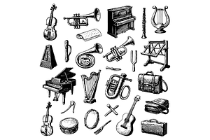 Classic Musical Instruments Set, an Object Graphic by nikagraphic