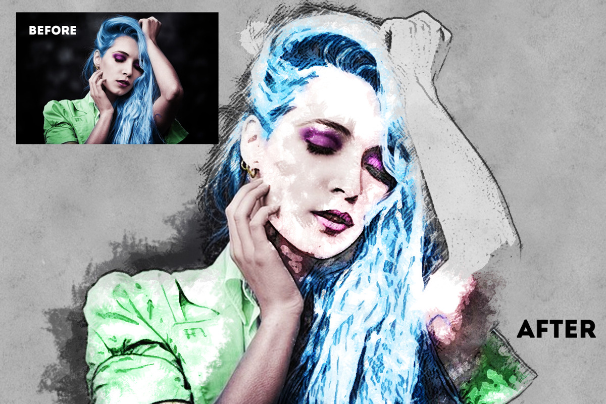 Watercolor Sketch Photoshop Action, an Action Add-On by psddude (Photo 4 of 4)