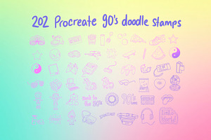 200 Procreate 90's Retro Stamps