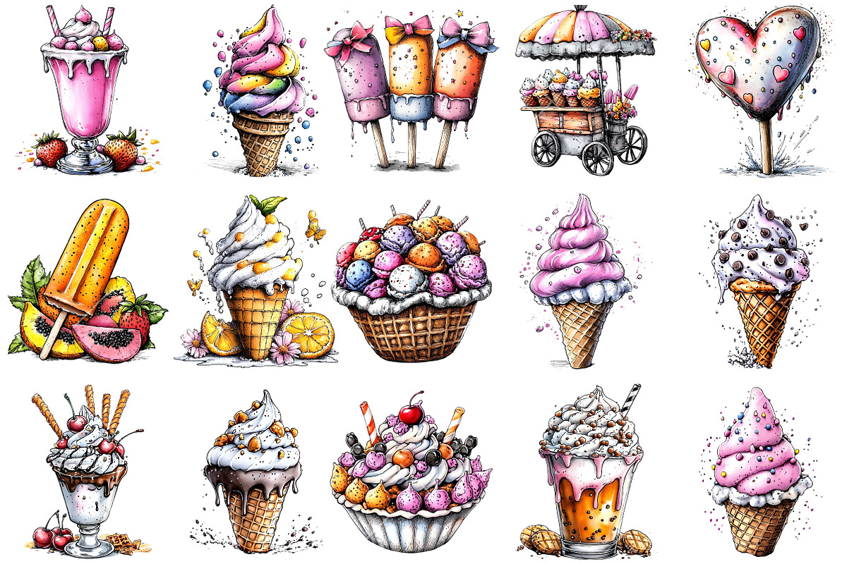 Watercolor Ice Cream PNG Clipart, a Seasonal Illustration by OK Design (Photo 3 of 6)