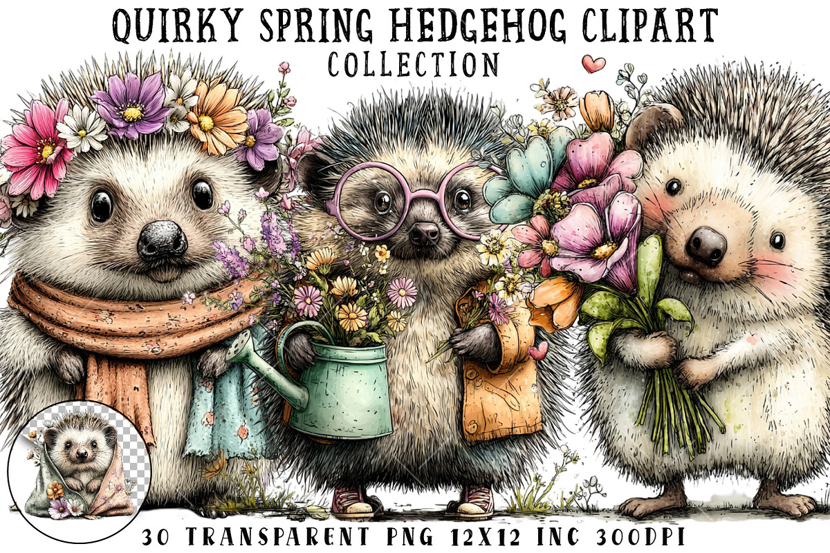 Quirky Spring Hedgehog Clipart, an Illustration by OK Design (Photo 1 of 6)