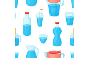 Water glasses and bottles seamless, a Food Illustration by Valerie Bodnar
