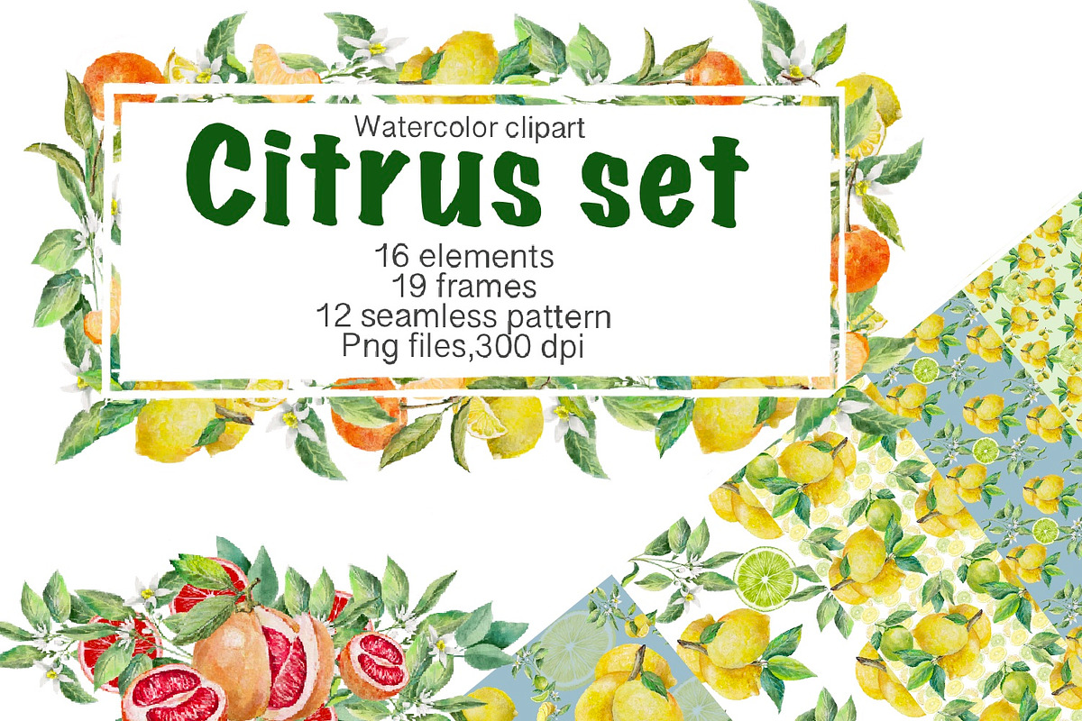 Citrus set, Watercolor clipart., an Object Illustration by AkvarelRiver (Photo 1 of 10)
