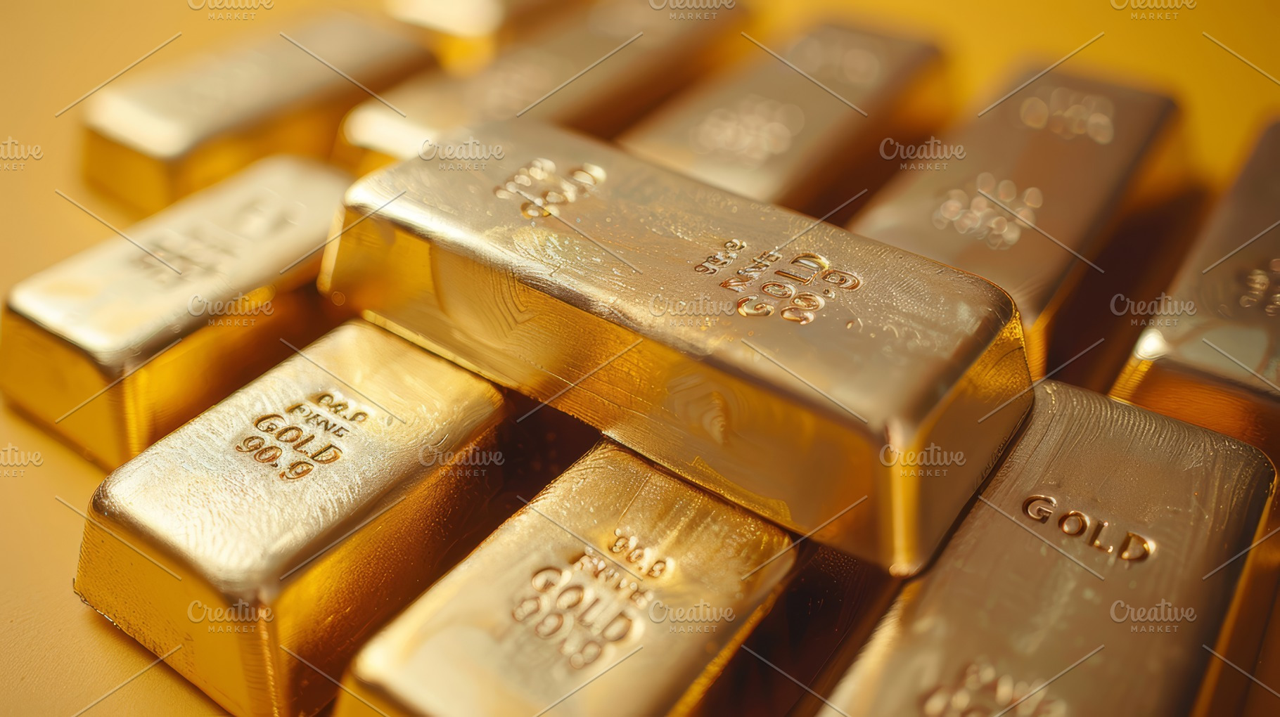 Stack Of Shiny Gold Bars On Yellow Background Highlighting Wealth And Investmen, a Photo by AS photostudio